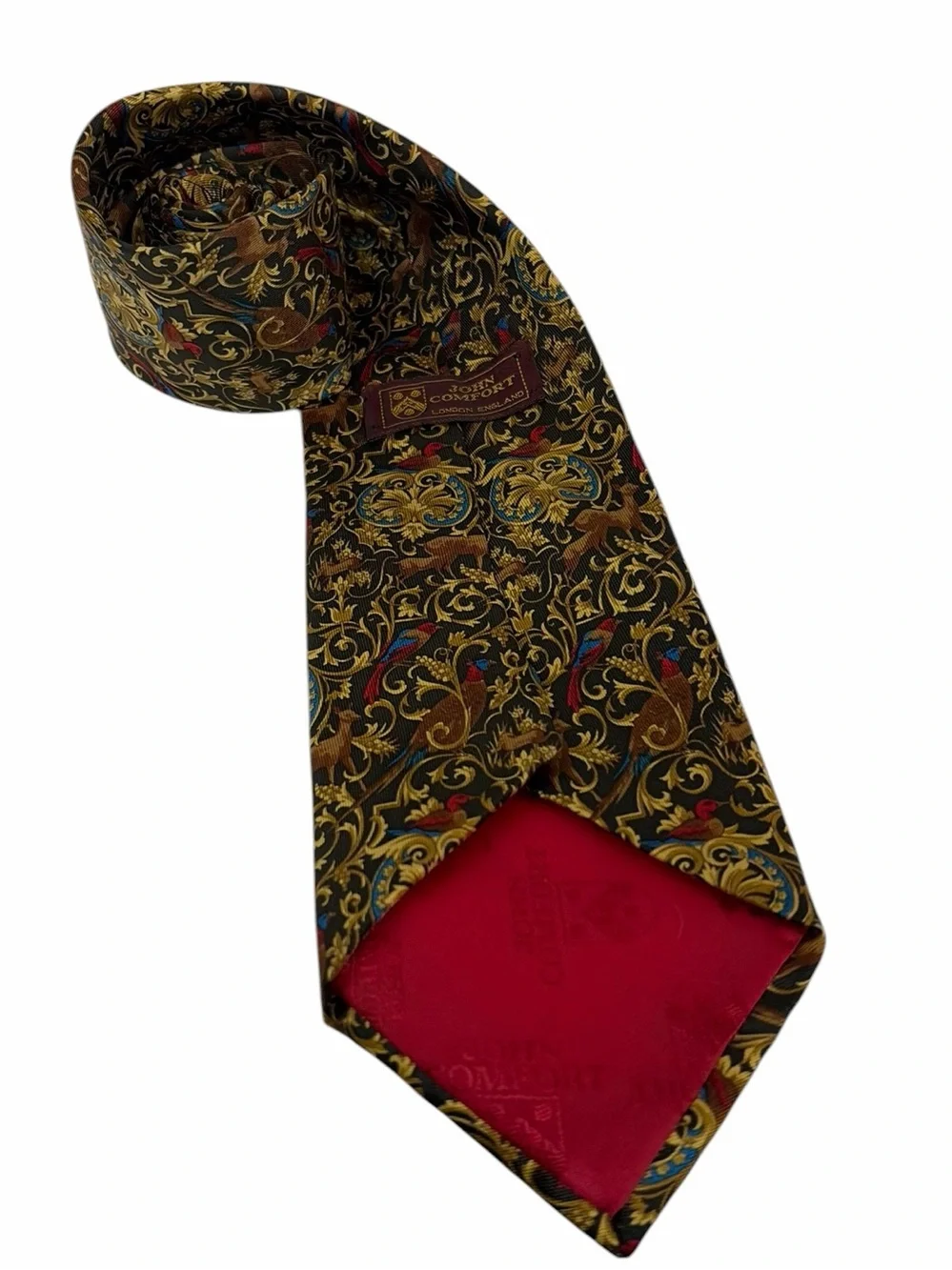 Vintage John Comfort London Silk Tie Ornate Baroque Medieval Tapestry Motif
